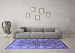 Machine Washable Oriental Blue Industrial Rug in a Living Room, wshurb636blu
