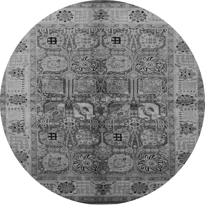 Round Machine Washable Oriental Gray Industrial Rug, wshurb636gry