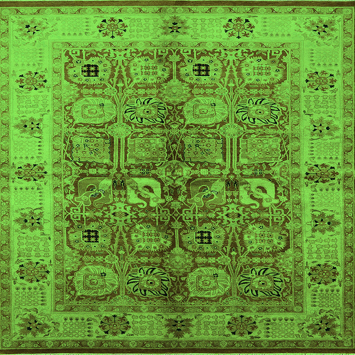 Square Machine Washable Oriental Green Industrial Area Rugs, wshurb636grn