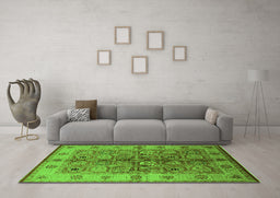Machine Washable Oriental Green Industrial Area Rugs in a Living Room,, wshurb636grn