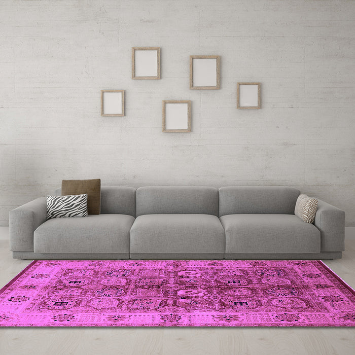 Machine Washable Oriental Purple Industrial Area Rugs in a Living Room, wshurb636pur