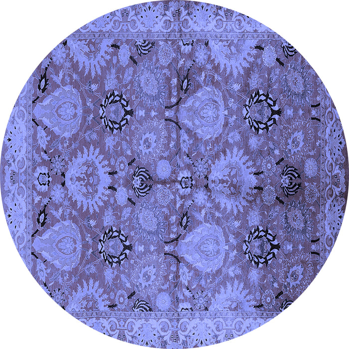Round Machine Washable Oriental Blue Industrial Rug, wshurb637blu