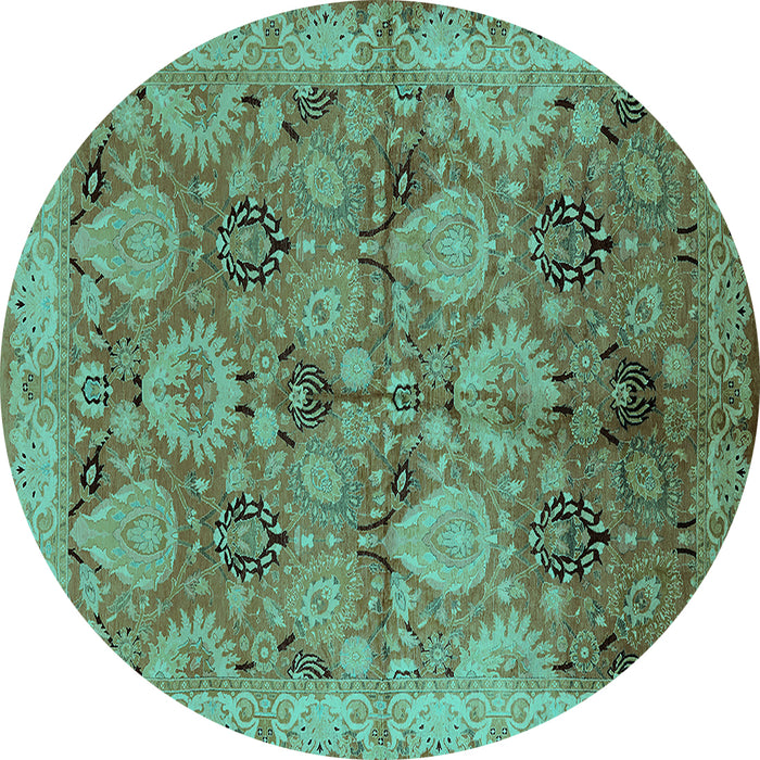 Round Machine Washable Oriental Turquoise Industrial Area Rugs, wshurb637turq