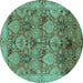 Round Machine Washable Oriental Turquoise Industrial Area Rugs, wshurb637turq