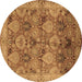 Round Machine Washable Oriental Brown Industrial Rug, wshurb637brn