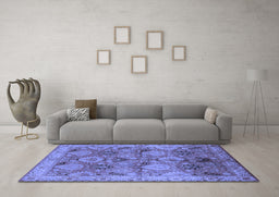 Machine Washable Oriental Blue Industrial Rug in a Living Room, wshurb637blu