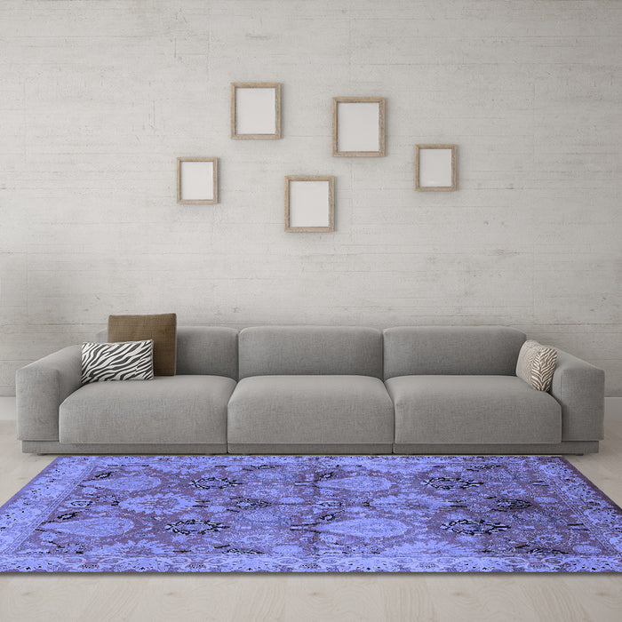 Machine Washable Oriental Blue Industrial Rug in a Living Room, wshurb637blu
