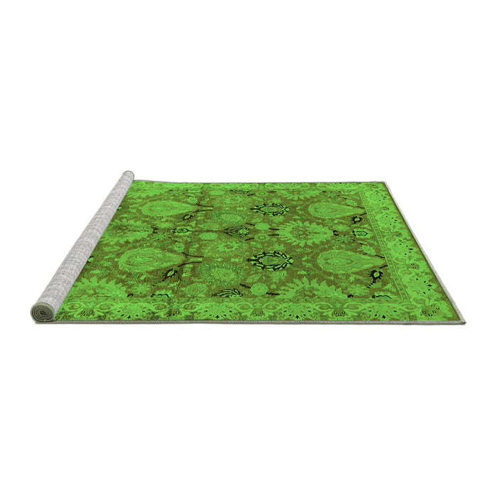 Sideview of Machine Washable Oriental Green Industrial Area Rugs, wshurb637grn