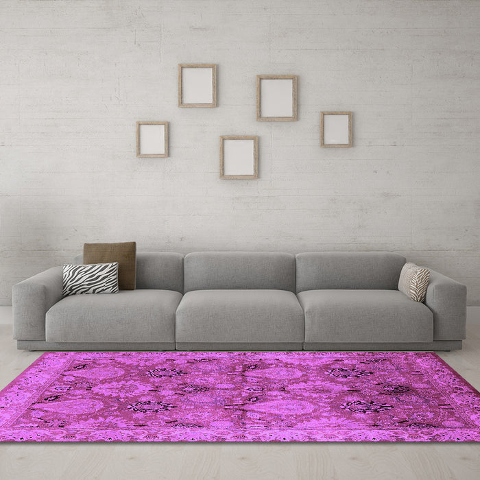 Machine Washable Oriental Purple Industrial Area Rugs in a Living Room, wshurb637pur