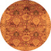 Round Machine Washable Oriental Orange Industrial Area Rugs, wshurb637org