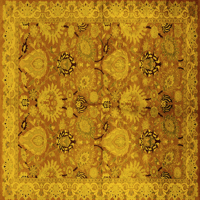 Square Machine Washable Oriental Yellow Industrial Rug, wshurb637yw