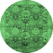 Round Machine Washable Oriental Emerald Green Industrial Area Rugs, wshurb637emgrn