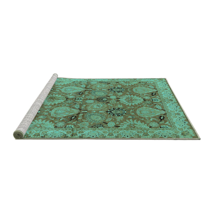 Sideview of Machine Washable Oriental Turquoise Industrial Area Rugs, wshurb637turq