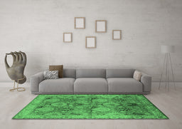 Machine Washable Oriental Emerald Green Industrial Area Rugs in a Living Room,, wshurb637emgrn