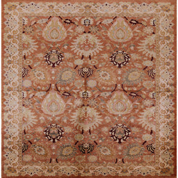 Square Mid-Century Modern Mahogany Brown Oriental Rug, urb637