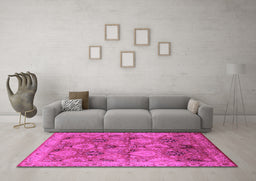 Machine Washable Oriental Pink Industrial Rug in a Living Room, wshurb637pnk