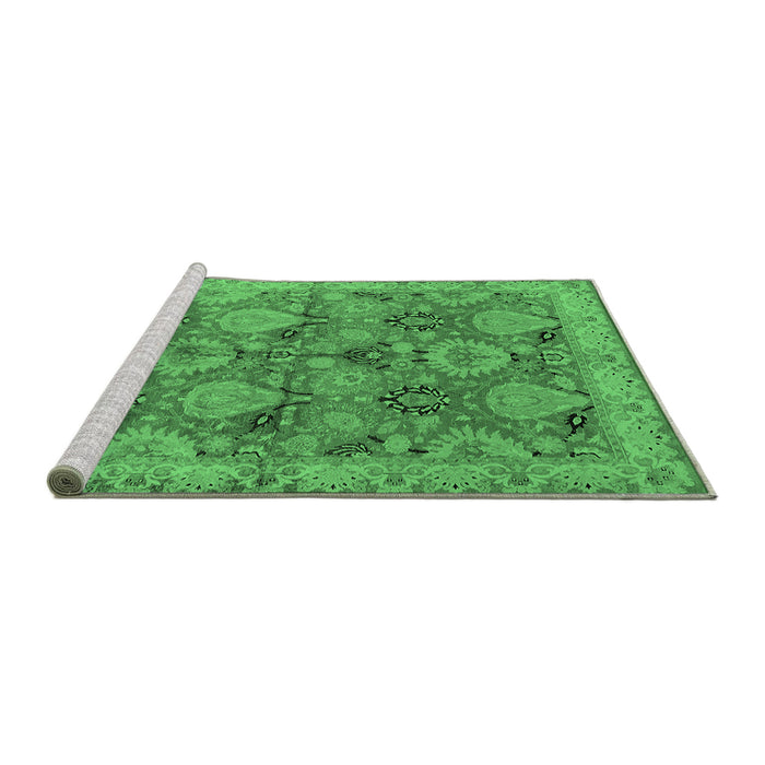 Sideview of Machine Washable Oriental Emerald Green Industrial Area Rugs, wshurb637emgrn