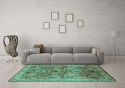 Machine Washable Oriental Turquoise Industrial Area Rugs in a Living Room,, wshurb637turq