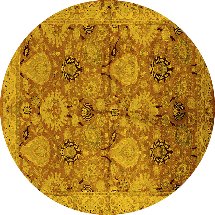 Round Oriental Yellow Industrial Rug, urb637yw