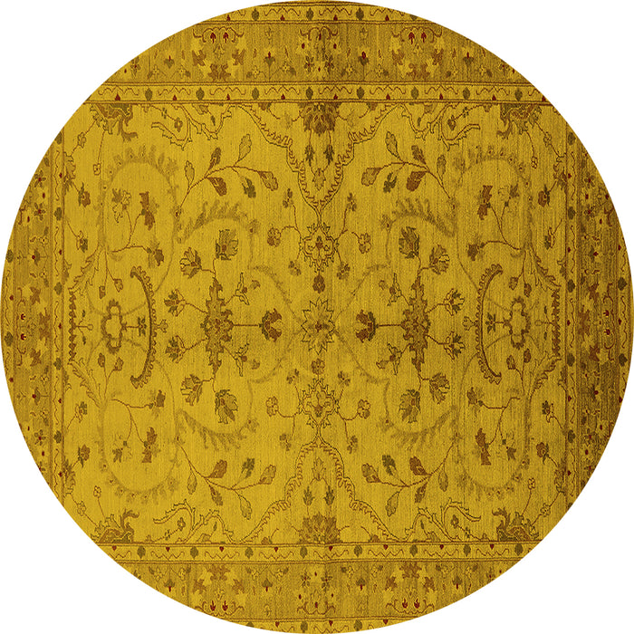 Round Machine Washable Oriental Yellow Industrial Rug, wshurb638yw