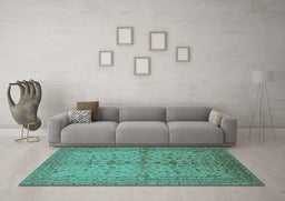 Machine Washable Oriental Turquoise Industrial Area Rugs in a Living Room,, wshurb638turq