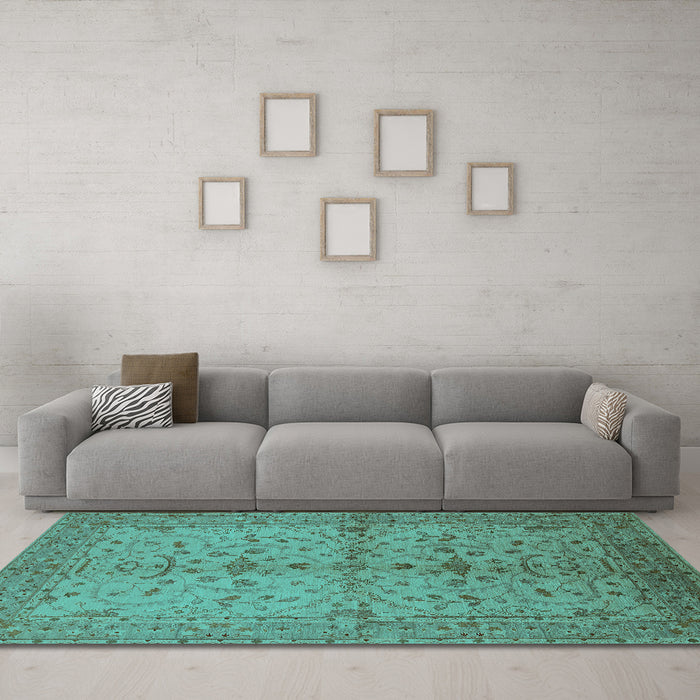 Machine Washable Oriental Turquoise Industrial Area Rugs in a Living Room,, wshurb638turq