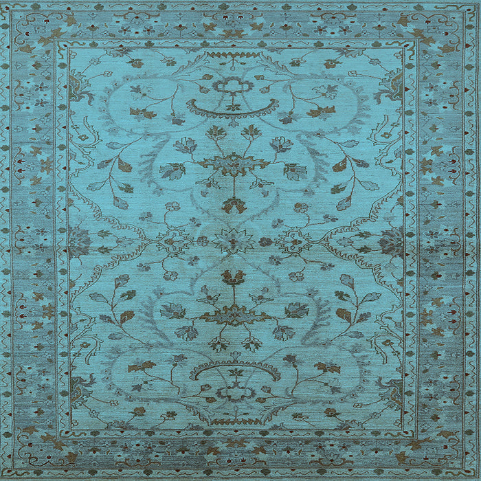 Square Machine Washable Oriental Light Blue Industrial Rug, wshurb638lblu