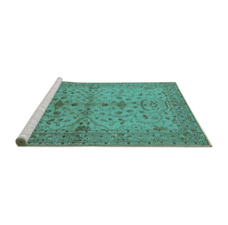 Sideview of Machine Washable Oriental Turquoise Industrial Area Rugs, wshurb638turq