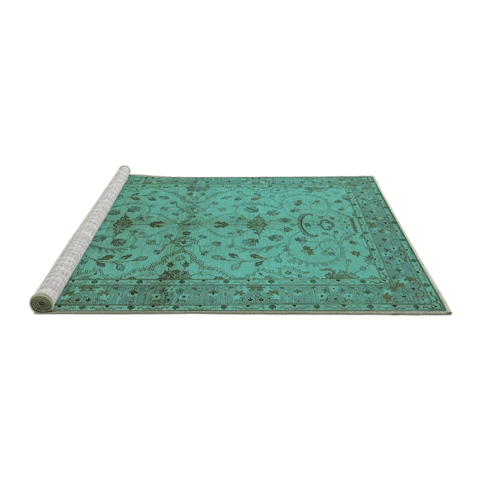 Sideview of Machine Washable Oriental Turquoise Industrial Area Rugs, wshurb638turq