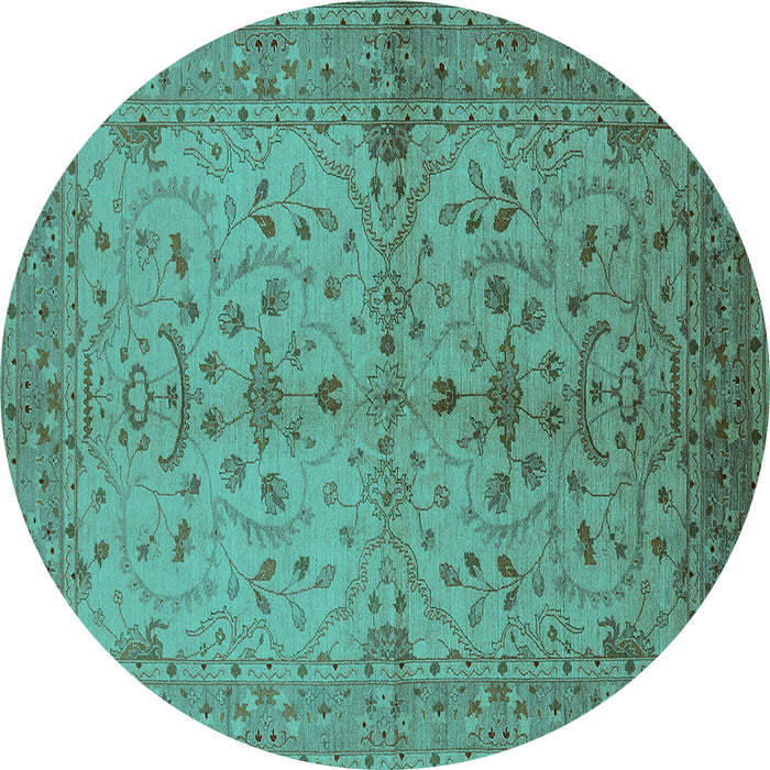 Round Machine Washable Oriental Turquoise Industrial Area Rugs, wshurb638turq
