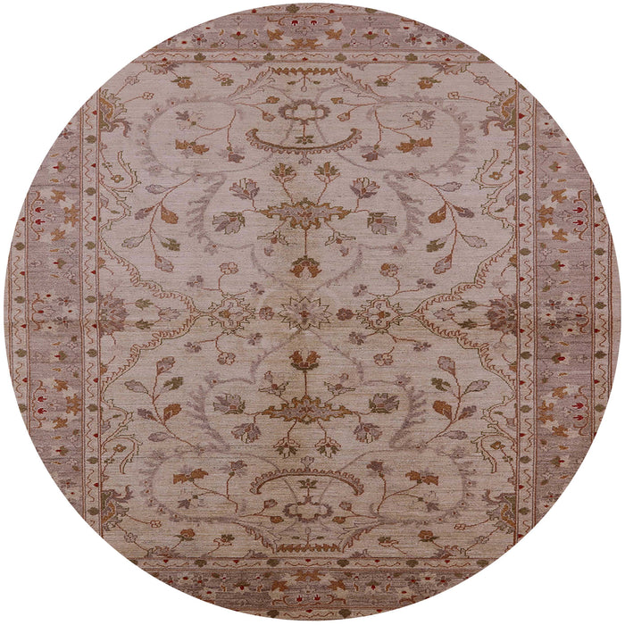 Round Mid-Century Modern Sienna Brown Oriental Rug, urb638