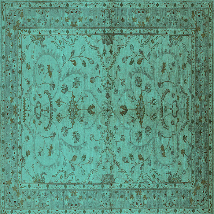 Square Machine Washable Oriental Turquoise Industrial Area Rugs, wshurb638turq
