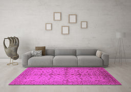 Machine Washable Oriental Pink Industrial Rug in a Living Room, wshurb638pnk