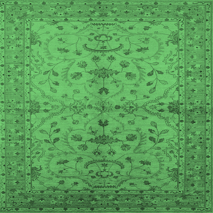 Square Machine Washable Oriental Emerald Green Industrial Area Rugs, wshurb638emgrn