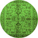 Round Machine Washable Oriental Green Industrial Area Rugs, wshurb639grn