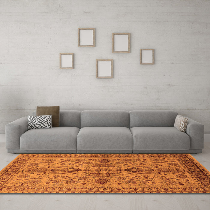 Machine Washable Oriental Orange Industrial Area Rugs in a Living Room, wshurb639org