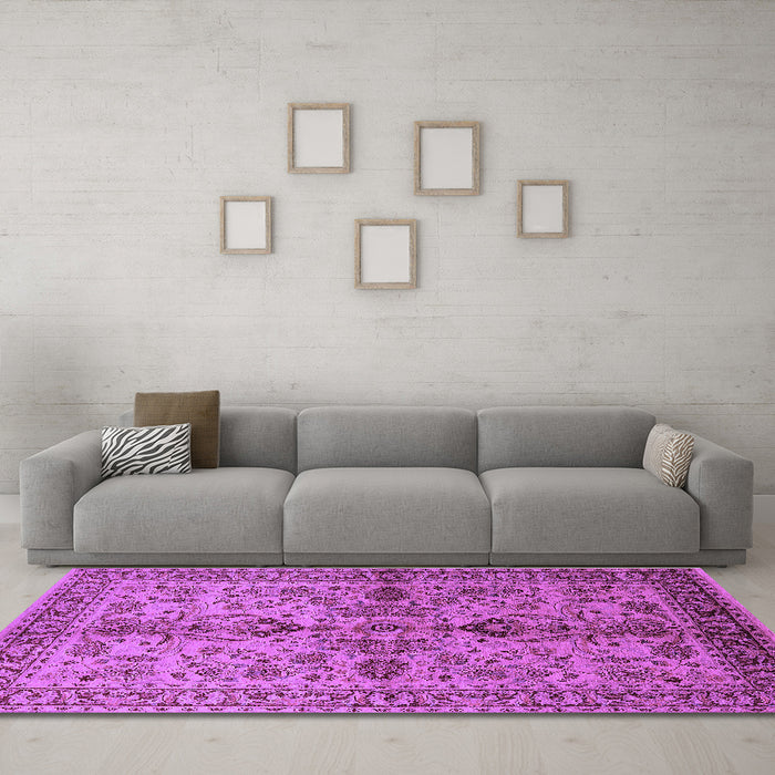 Machine Washable Oriental Purple Industrial Area Rugs in a Living Room, wshurb639pur
