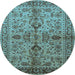 Round Machine Washable Oriental Light Blue Industrial Rug, wshurb639lblu