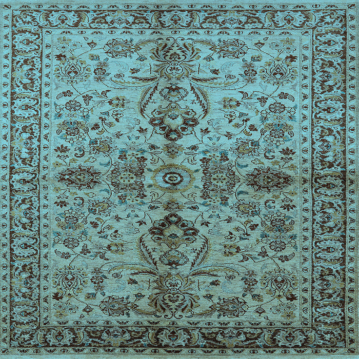 Square Machine Washable Oriental Light Blue Industrial Rug, wshurb639lblu
