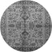 Round Machine Washable Oriental Gray Industrial Rug, wshurb639gry