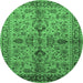 Round Machine Washable Oriental Emerald Green Industrial Area Rugs, wshurb639emgrn