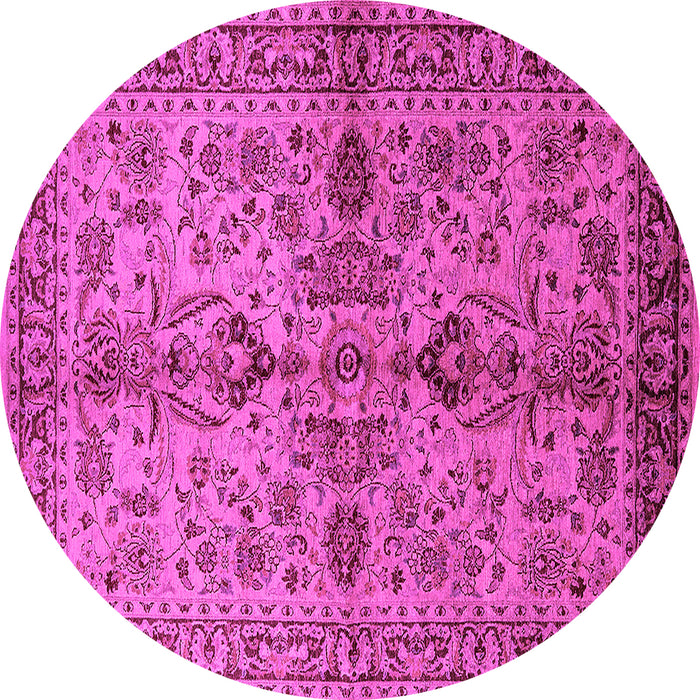 Round Machine Washable Oriental Pink Industrial Rug, wshurb639pnk