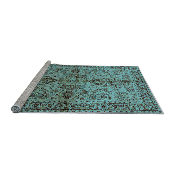 Sideview of Machine Washable Oriental Light Blue Industrial Rug, wshurb639lblu