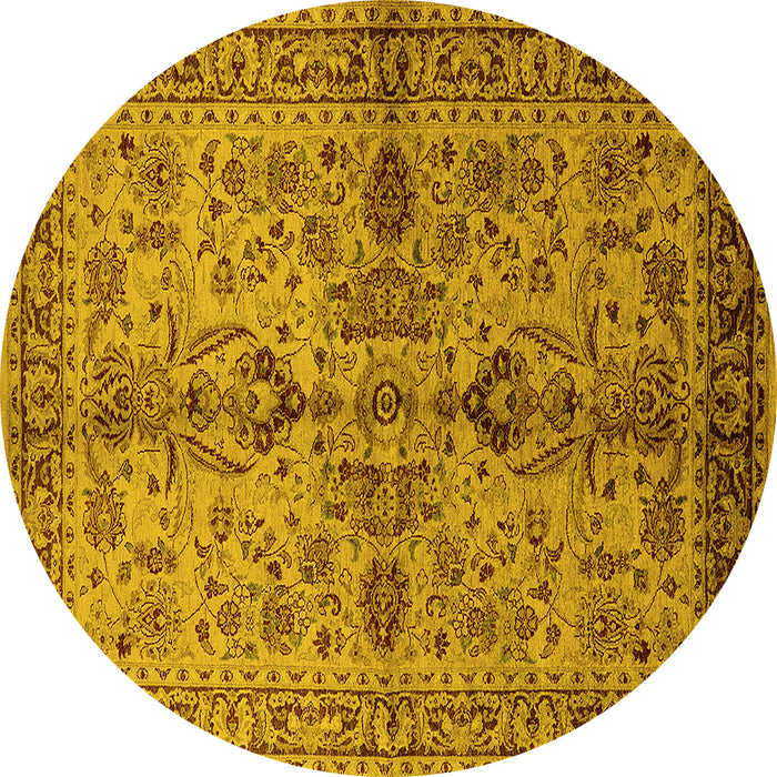 Round Machine Washable Oriental Yellow Industrial Rug, wshurb639yw