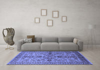 Machine Washable Oriental Blue Industrial Rug, wshurb639blu