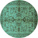 Round Oriental Turquoise Industrial Rug, urb639turq