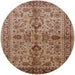 Round Mid-Century Modern Light Copper Gold Oriental Rug, urb639