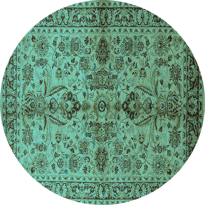 Round Machine Washable Oriental Turquoise Industrial Area Rugs, wshurb639turq