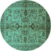 Round Machine Washable Oriental Turquoise Industrial Area Rugs, wshurb639turq