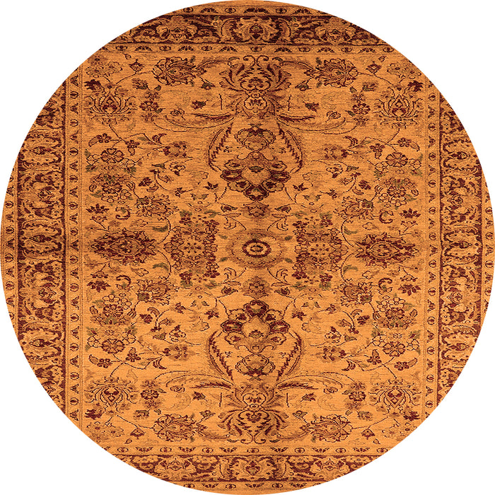 Round Machine Washable Oriental Orange Industrial Area Rugs, wshurb639org